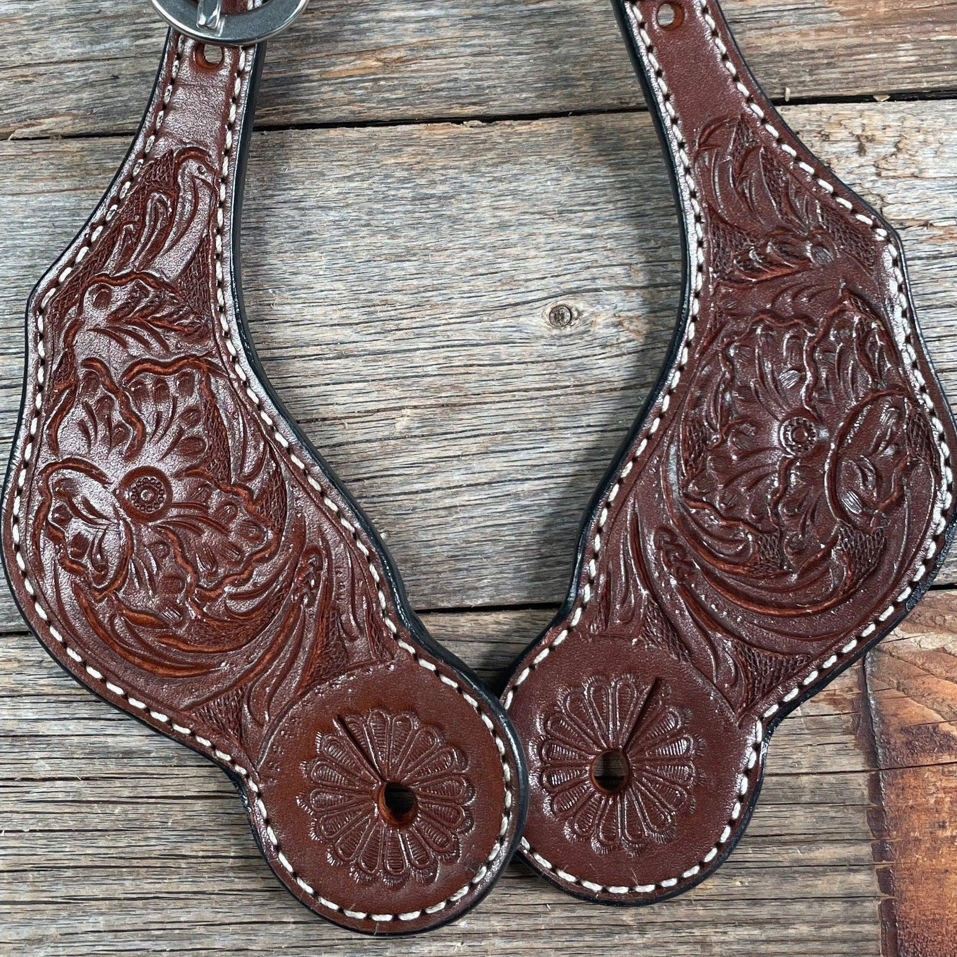 Medium Oil Floral Tooled Spur Straps/ Rodeo Drive - Blazzing Bridles