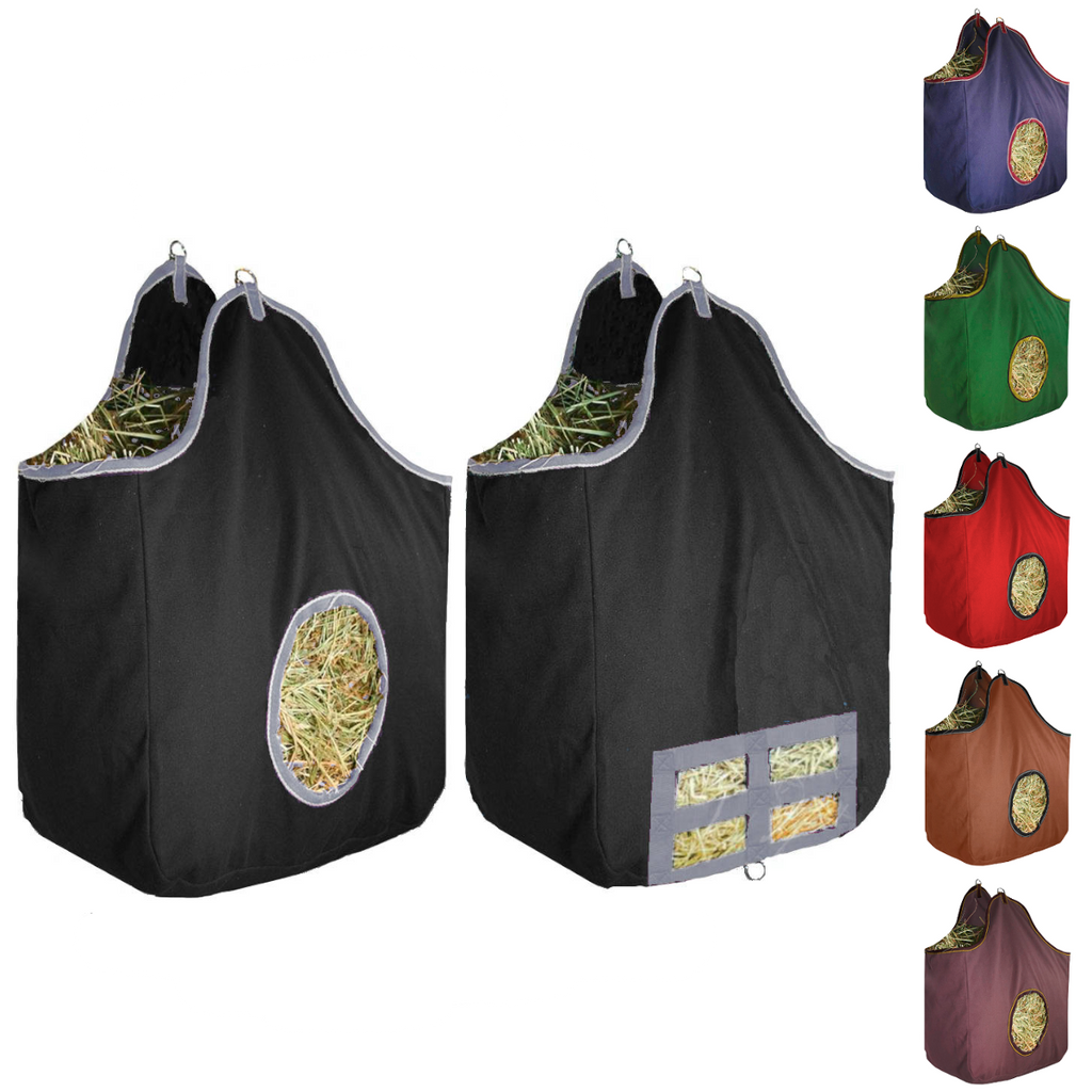 Derby Originals Large 24 OZ Canvas Horse Hay Bag  2 Sided Combo Design X Wide Gusset and 6 Month Warranty