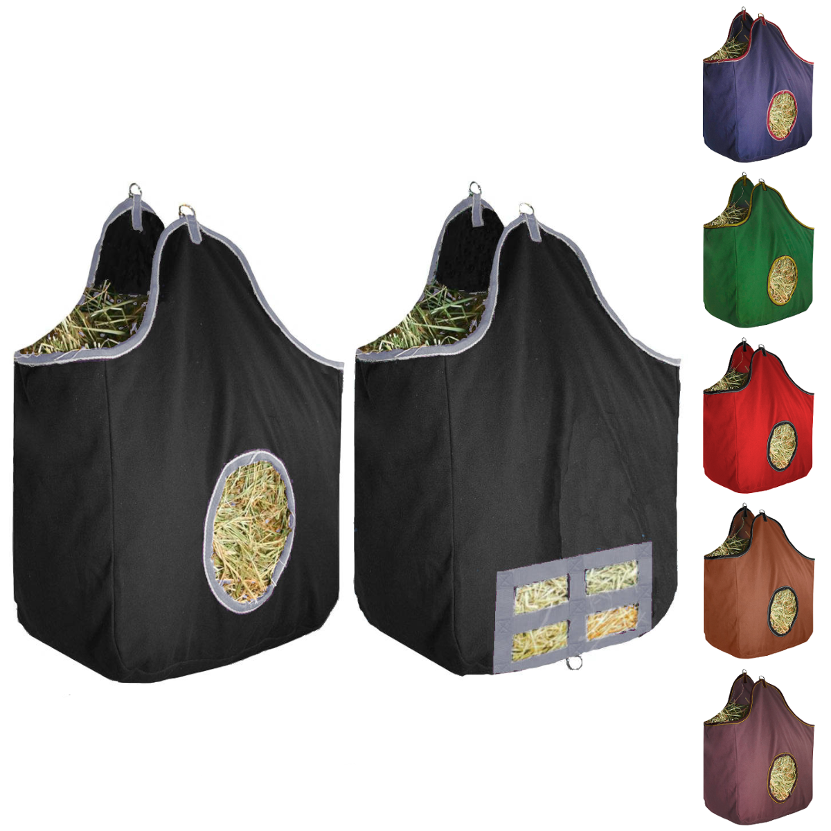 Derby Originals Large 24 OZ Canvas Horse Hay Bag  2 Sided Combo Design X Wide Gusset and 6 Month Warranty