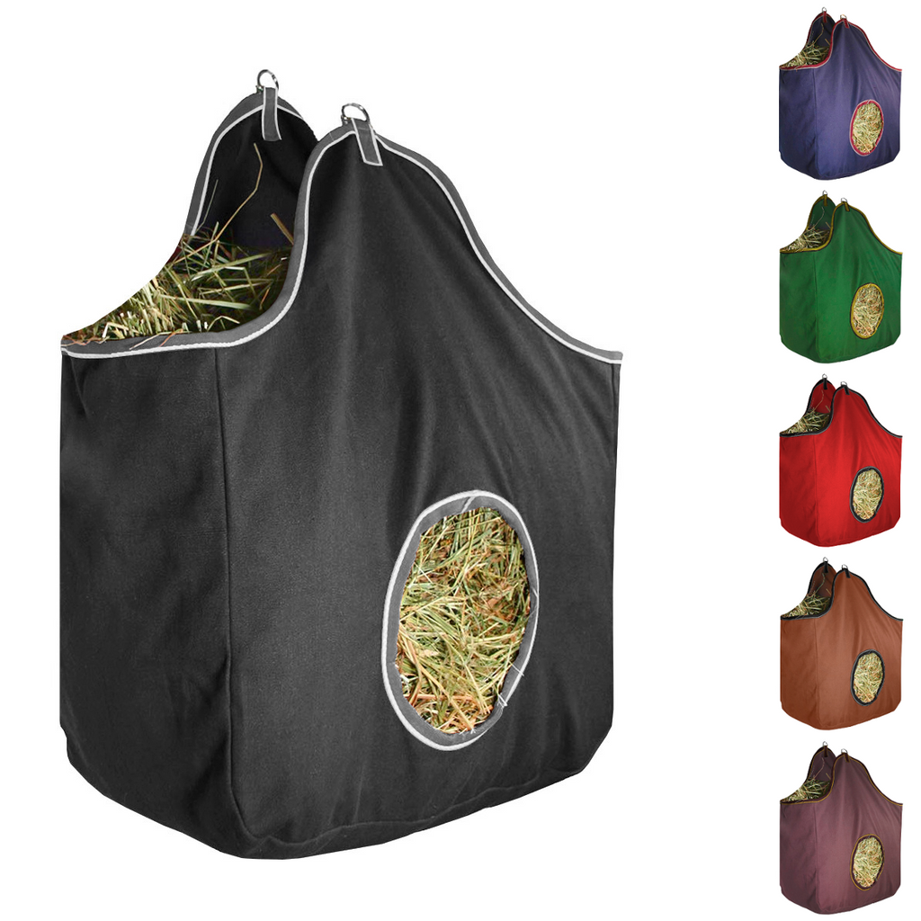 Tahoe Tack Pair of 2 Extra Wide 19" x 12" x 20" with 7" Diameter Circular Opening Canvas Hay Bags for Horses and Livestock Fits 3-4 Large Flakes of Hay