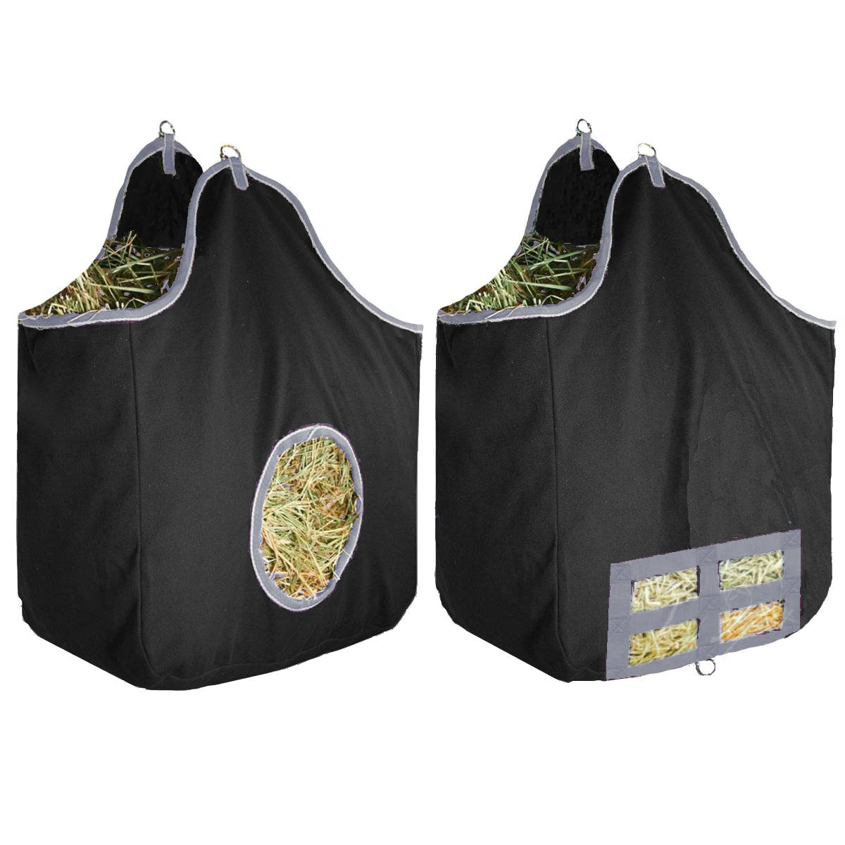 Derby Originals Large 24 OZ Canvas Horse Hay Bag  2 Sided Combo Design X Wide Gusset and 6 Month Warranty