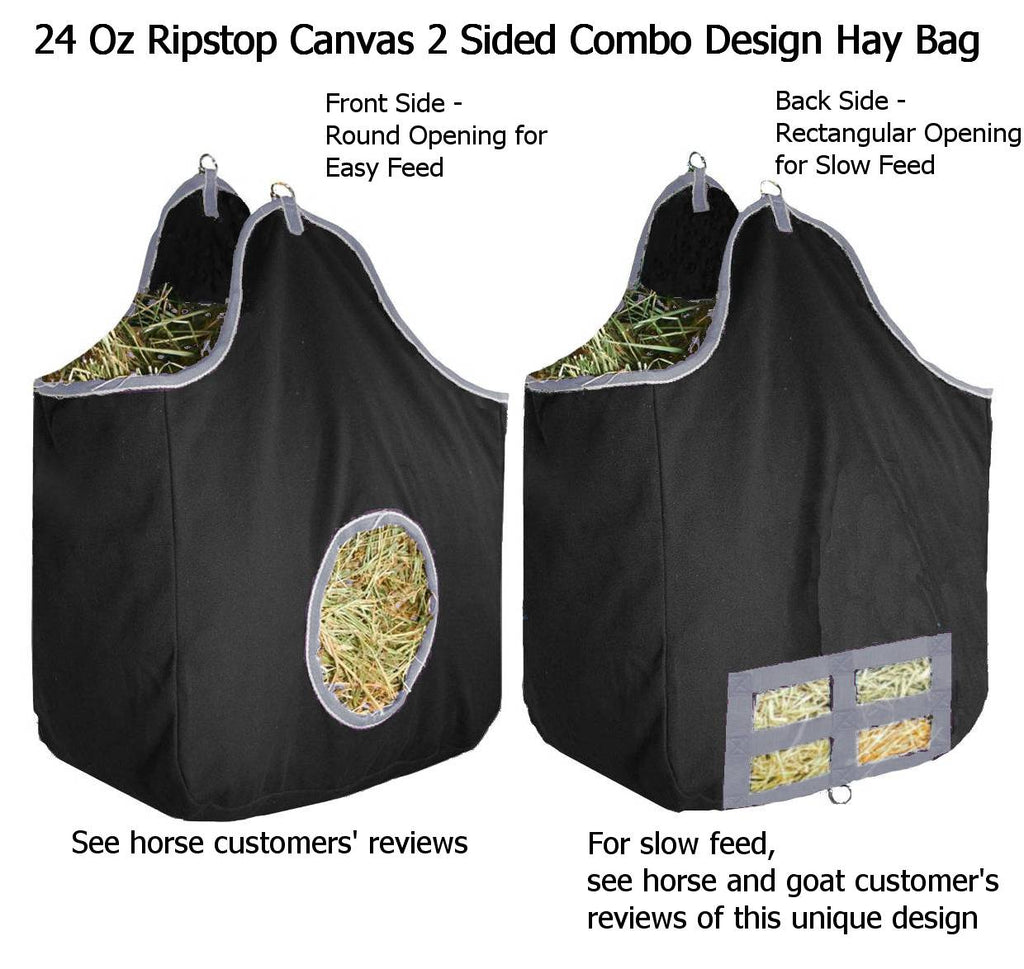 Derby Originals Large 24 OZ Canvas Horse Hay Bag  2 Sided Combo Design X Wide Gusset and 6 Month Warranty