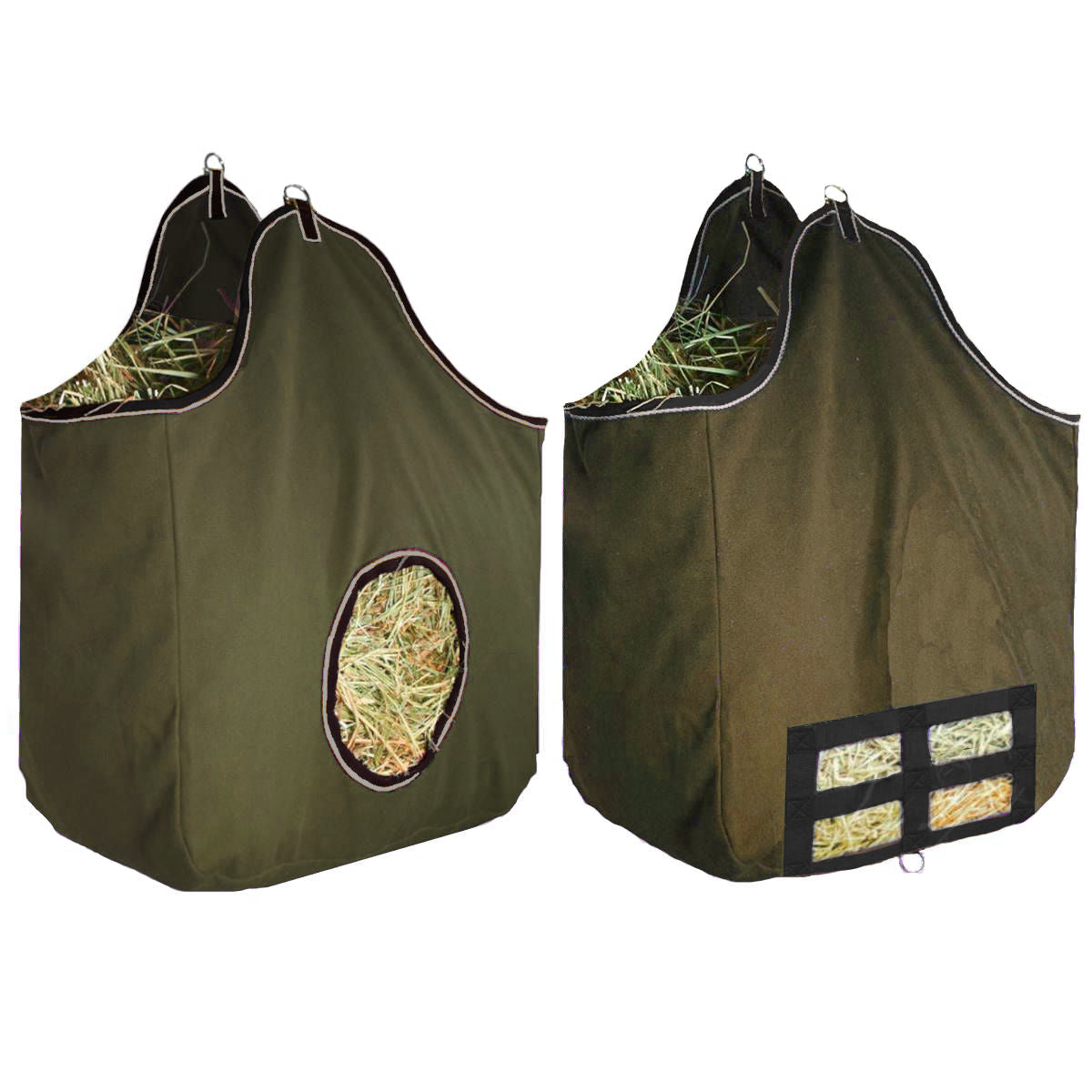 Derby Originals Large 24 OZ Canvas Horse Hay Bag  2 Sided Combo Design X Wide Gusset and 6 Month Warranty