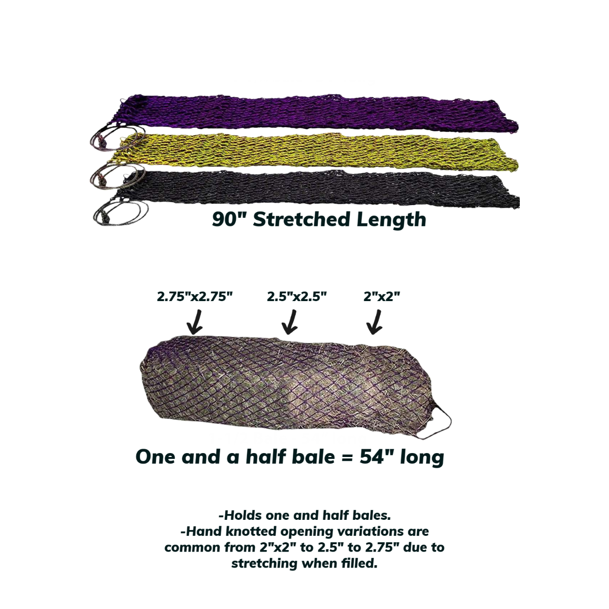 Derby Originals 90” Giant Slow Feed Hanging Hay Net for Horses
