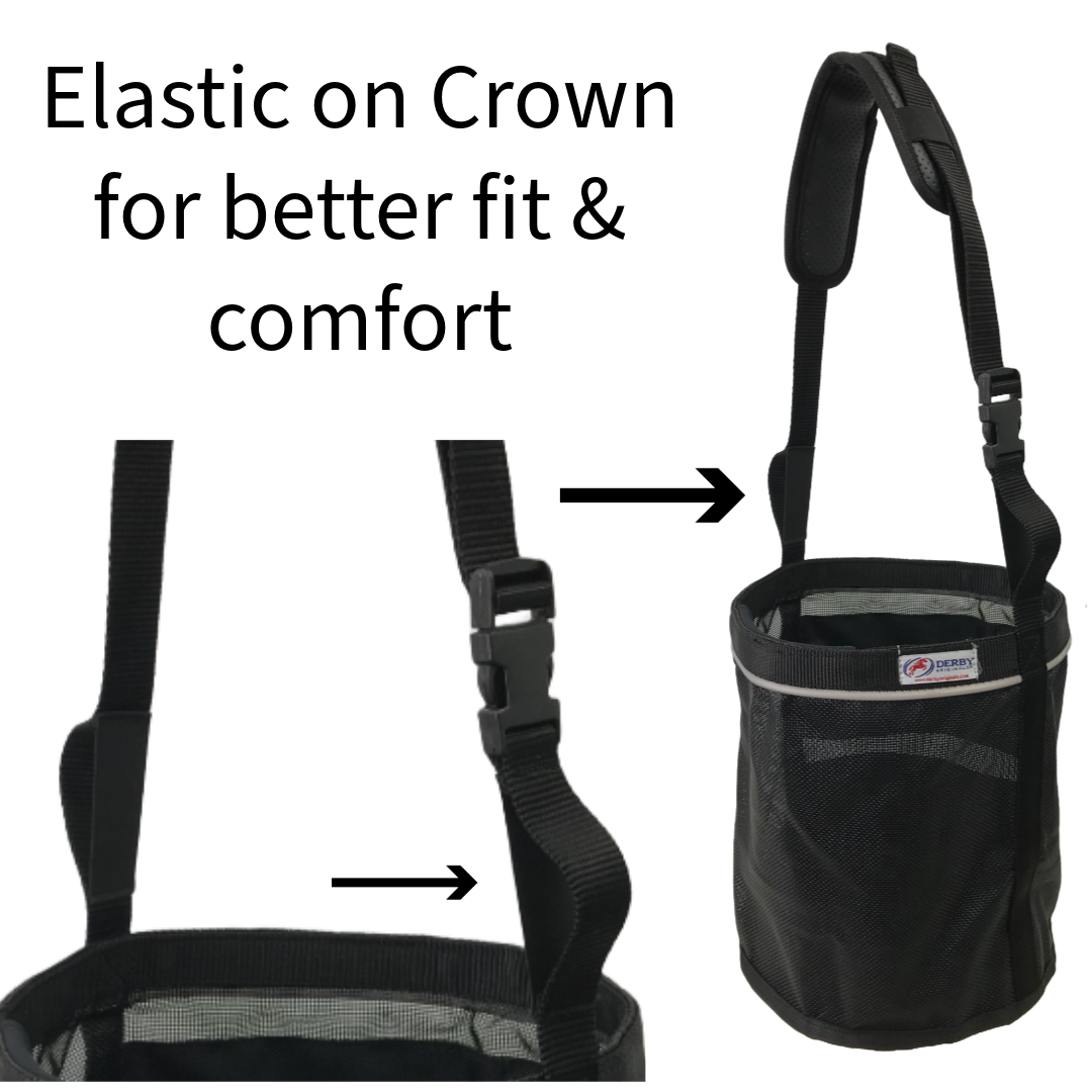 Derby Originals Heavy Duty PVC Mesh Reflective Feed Bag With Extra Comfort Noseband Padding No Spill Flap Design