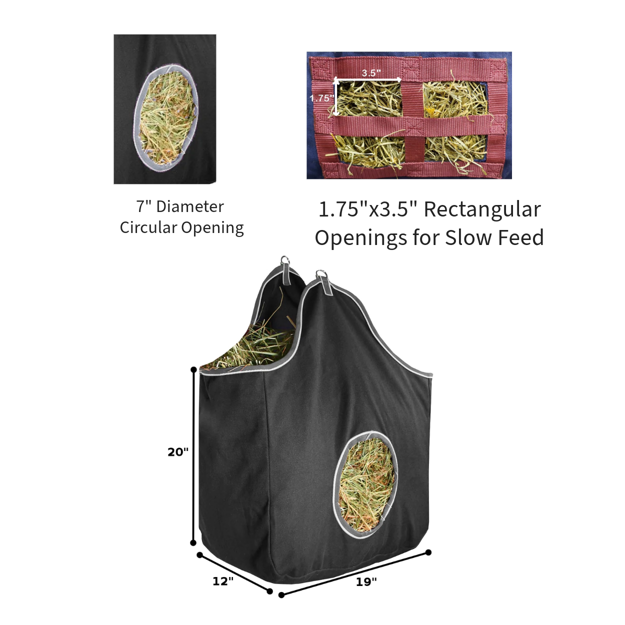 Derby Originals Large 24 OZ Canvas Horse Hay Bag  2 Sided Combo Design X Wide Gusset and 6 Month Warranty