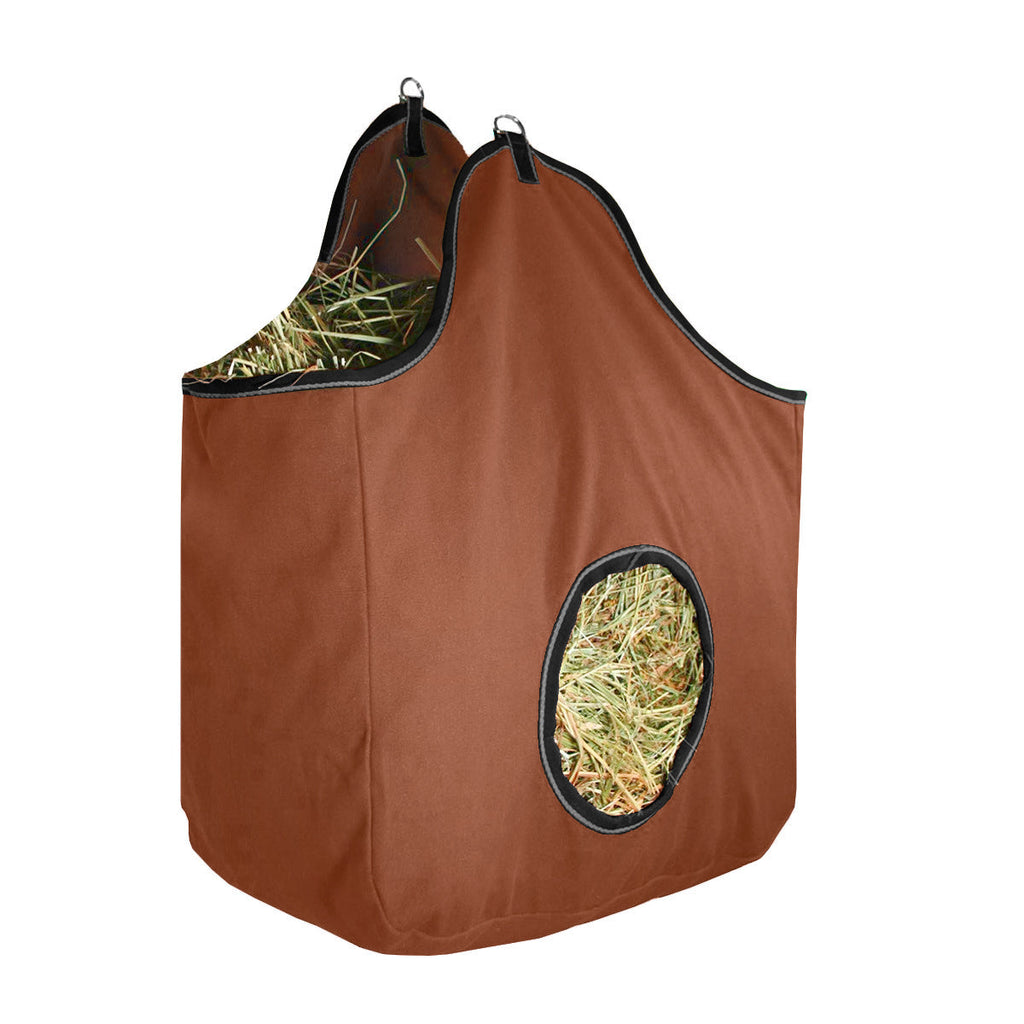 Tahoe Tack Pair of 2 Extra Wide 19" x 12" x 20" with 7" Diameter Circular Opening Canvas Hay Bags for Horses and Livestock Fits 3-4 Large Flakes of Hay