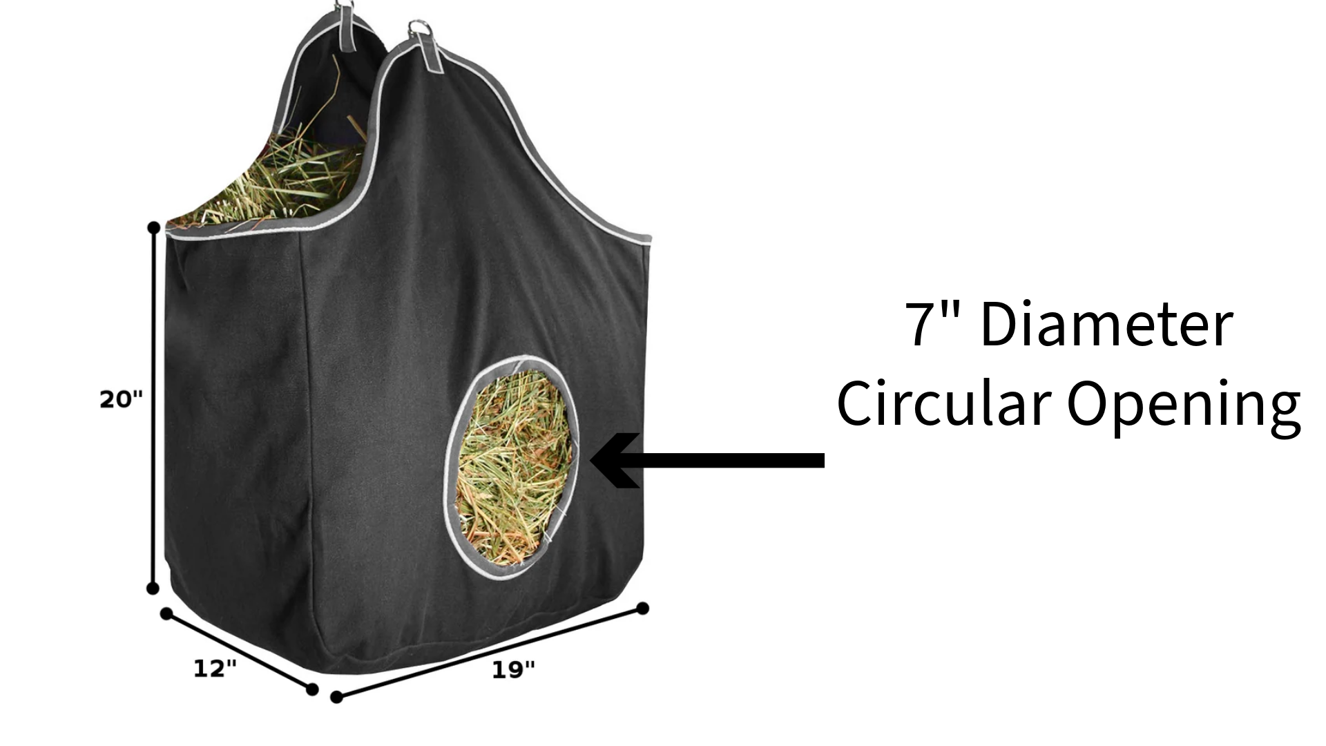 Tahoe Tack Pair of 2 Extra Wide 19" x 12" x 20" with 7" Diameter Circular Opening Canvas Hay Bags for Horses and Livestock Fits 3-4 Large Flakes of Hay