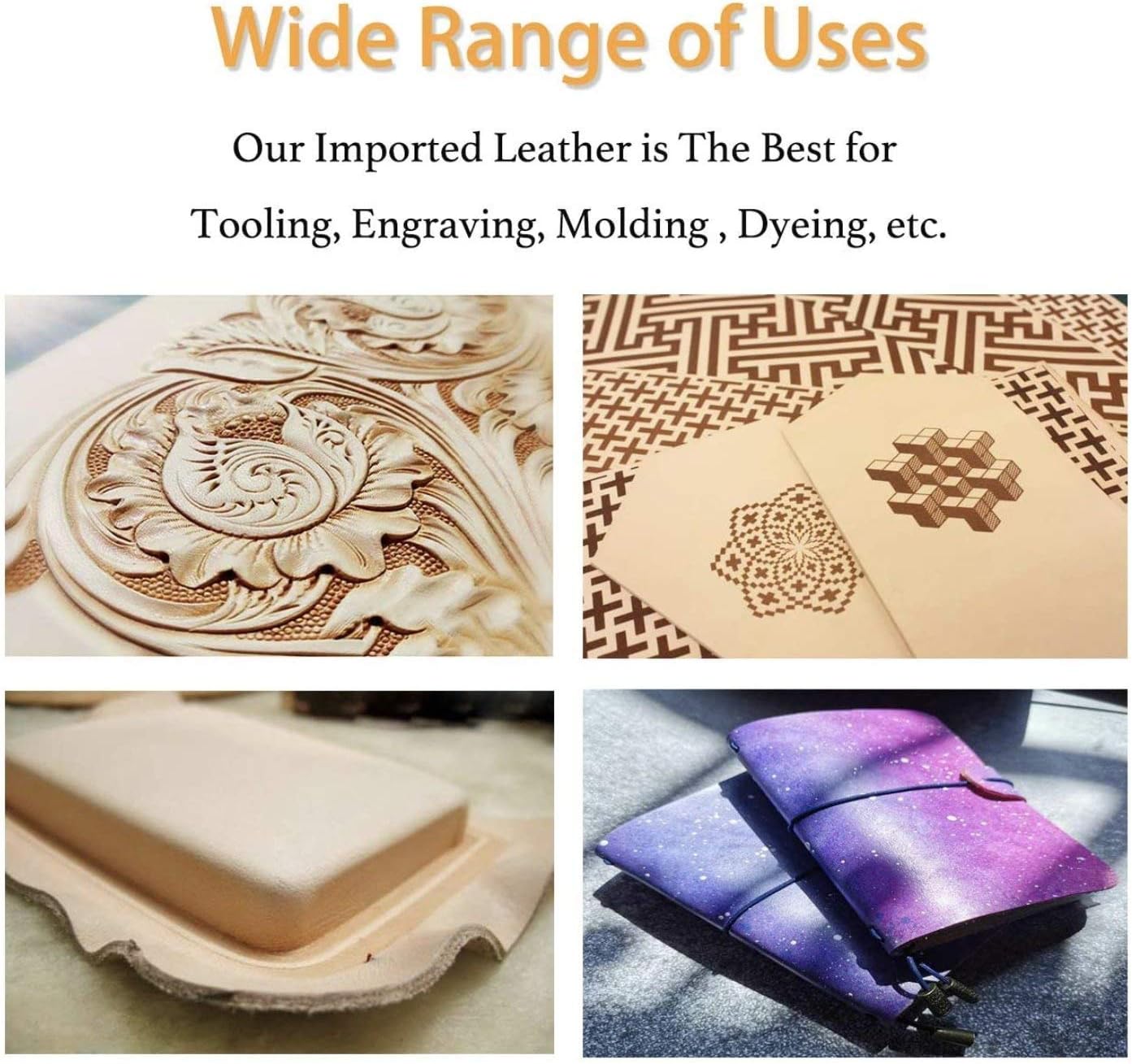 Veg Tan Full Grain Tooling Leather 3/4 oz to 13/15 oz (1mm-6mm) Weight Pre-Cut Squares 6" to 48" Leathercraft, Stamping, Engraving, Molding, Dyeing