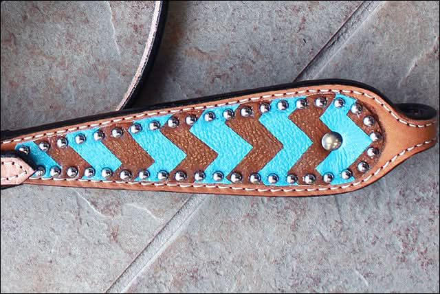 HILASON Western Horse Genuine Leather Headstall & Breast Collar Set Turquoise & Brown Zigzag