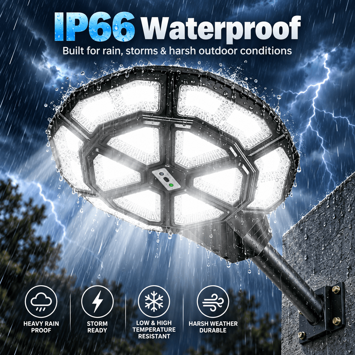 7500W Large Solar Street Light Outdoor – 120,000 Lumens, Radar Motion Sensor, Remote Control, IP65