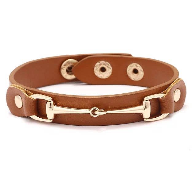 AWST Int'l Vegan Leather Bracelet w/Gold Tone Snaffle Bit