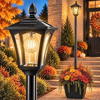 76 Inch Solar Lamp Post Light Outdoor with Planter – 70 Lumens, 4 Adjustable Heights, Black