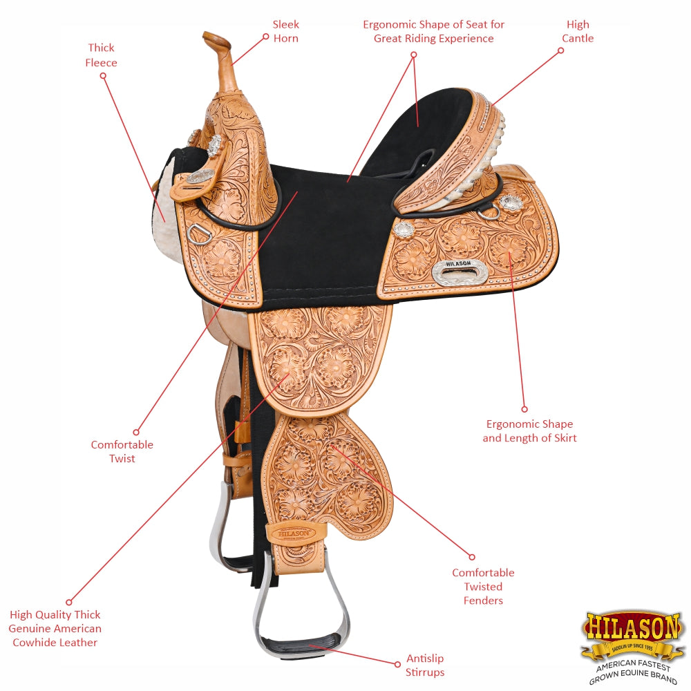 Child Treeless Horse Saddle Western American Leather Barrel Hilason