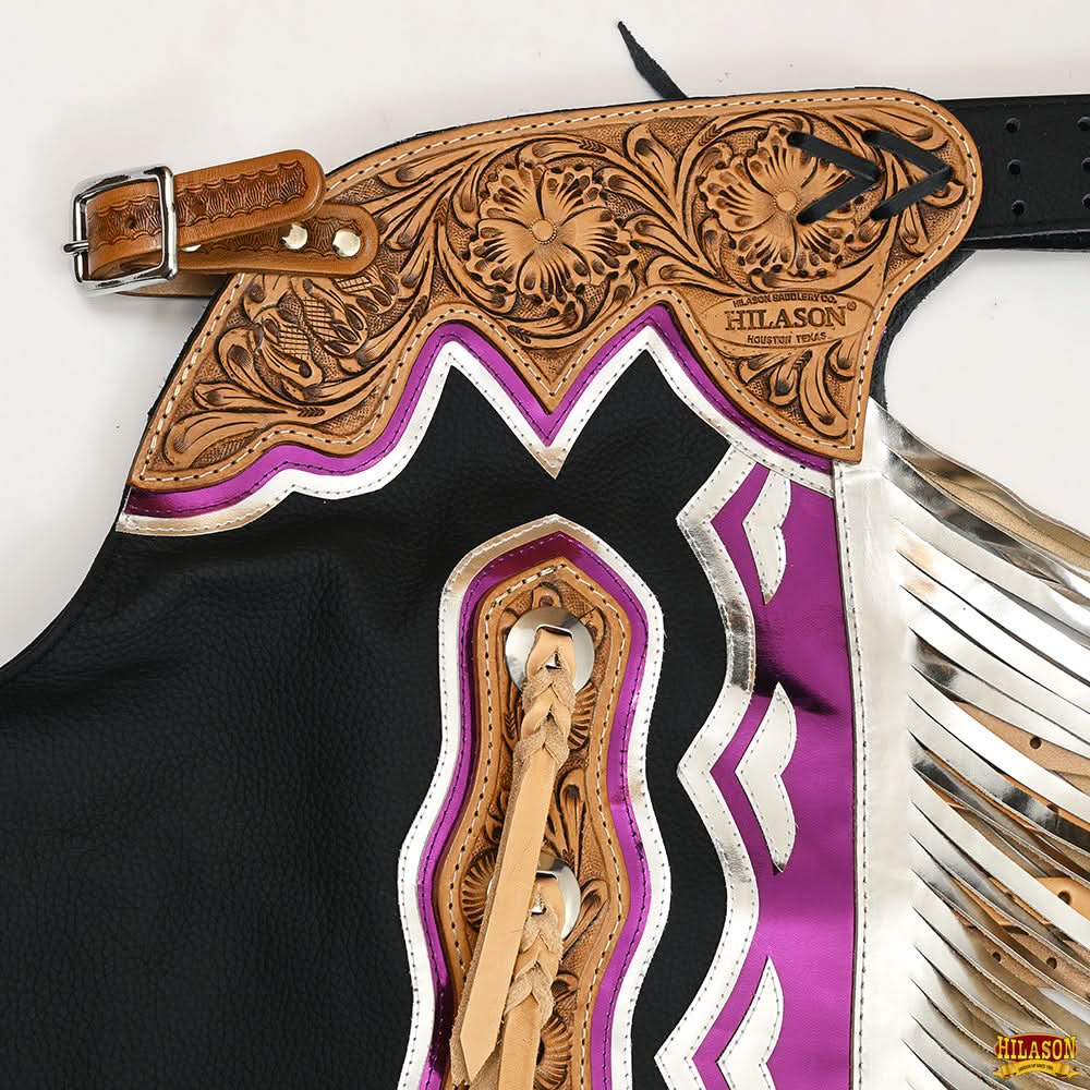 Hilason Handmade Genuine Leather Chaps Adult Handtooled Rodeo Bull Riding