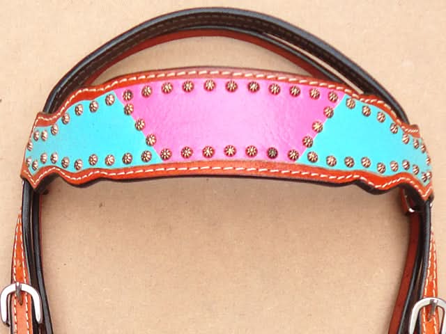 Western Headstall Horse Tack Bridle American Leather Pink Hilason