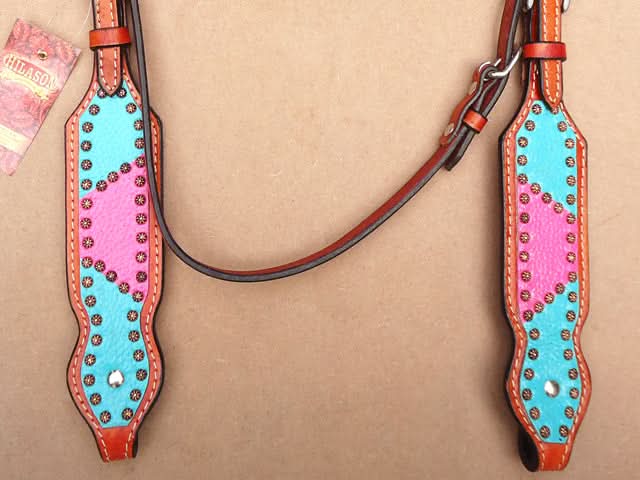 Western Headstall Horse Tack Bridle American Leather Pink Hilason