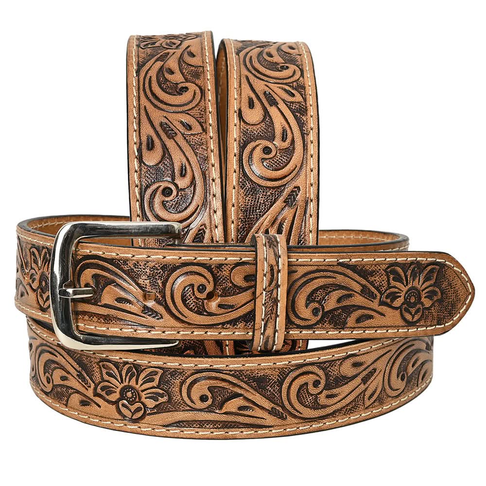 HILASON Western Genuine Leather Belt for Men Women Cowboy Cowgirl Handmade Unisex Full Grain Heavy Duty Floral Tooled Belt