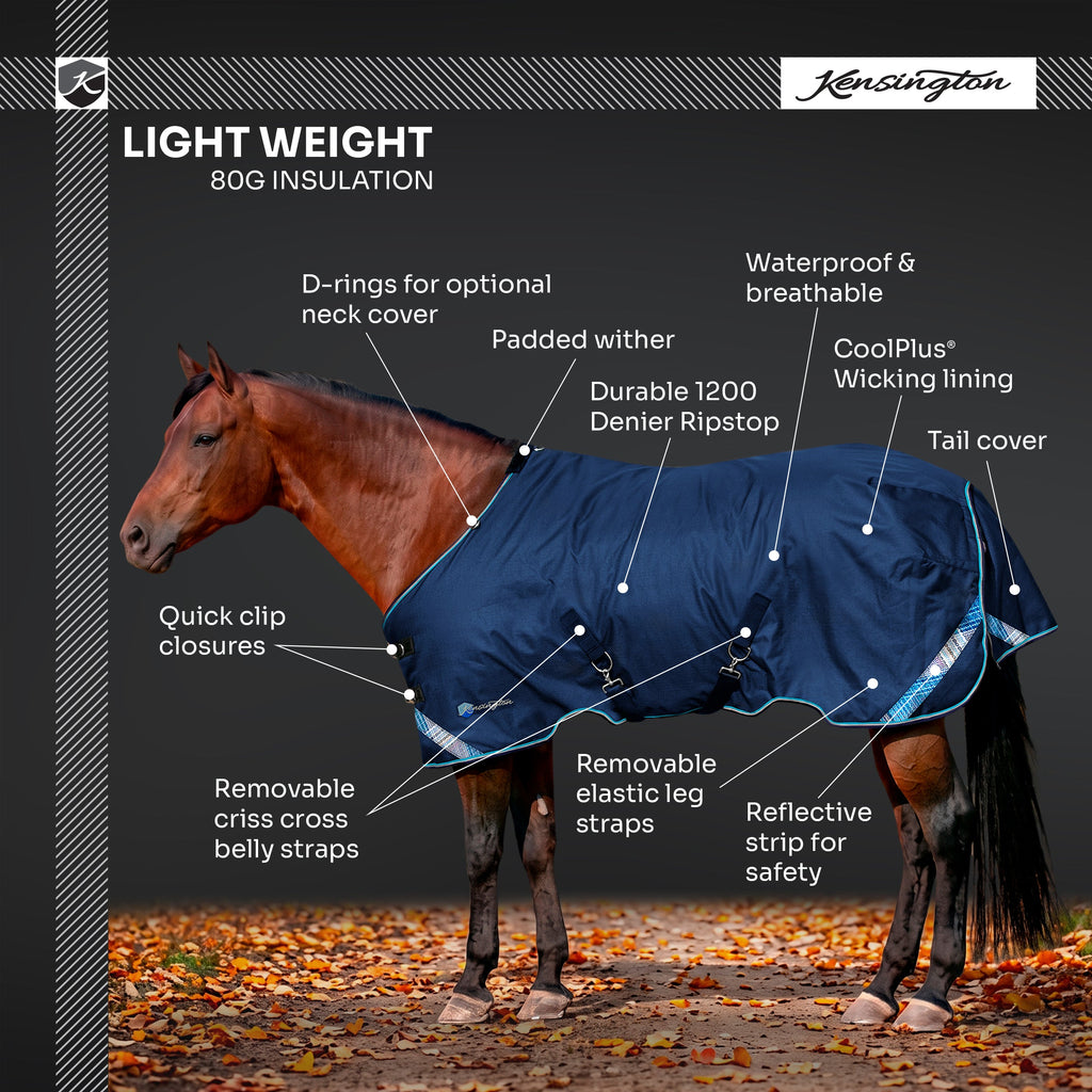 New 1200D Lightweight 80g Horse Winter Turnout Blanket - Waterproof & Breathable