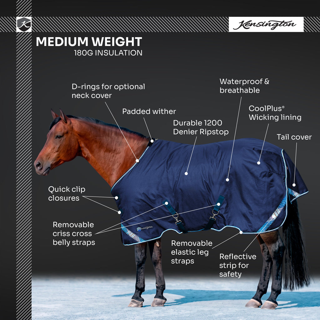 New 1200D Midweight 180g Horse Winter Turnout Blanket - Waterproof & Breathable