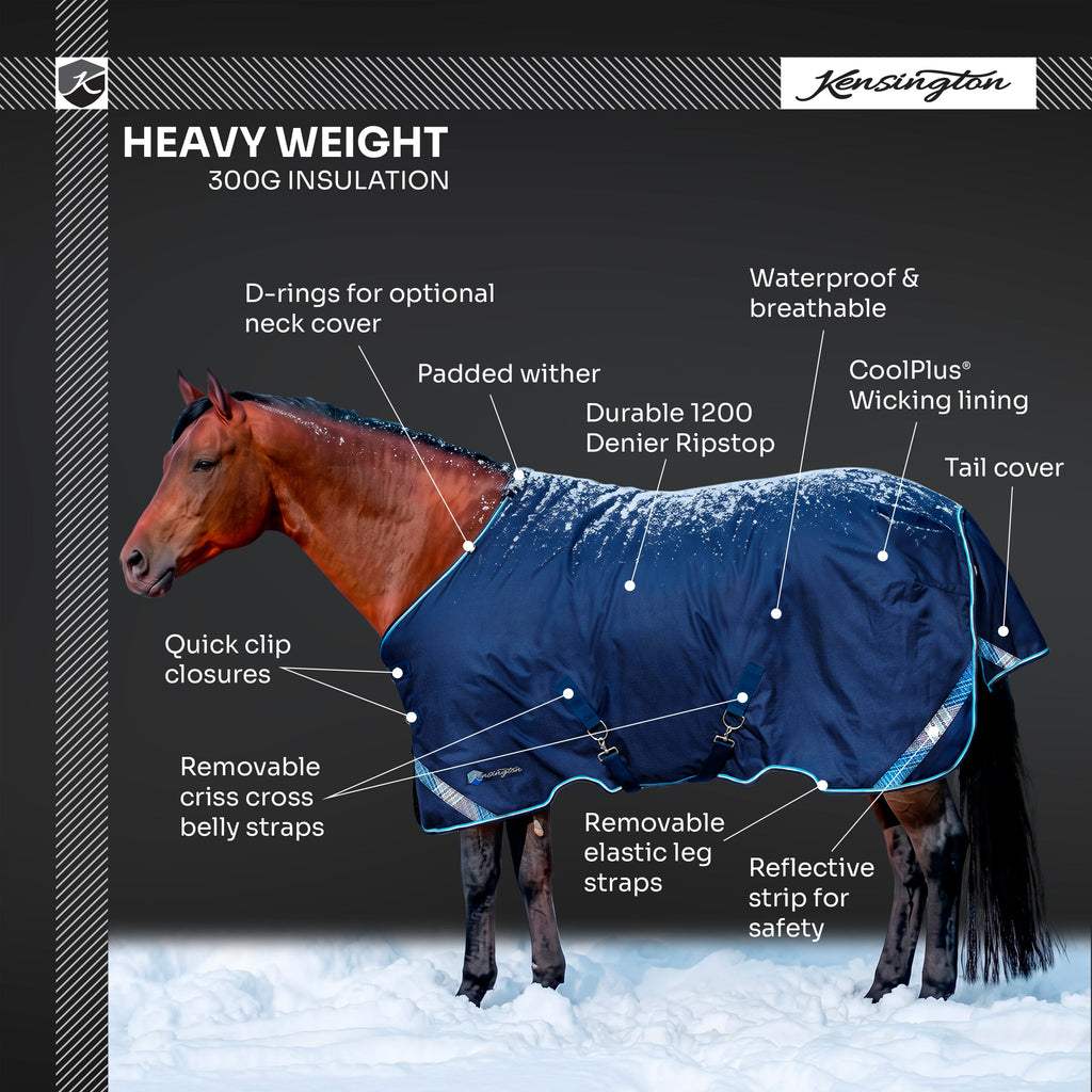 New 1200D Heavyweight 300g Horse Winter Turnout Blanket - Waterproof & Breathable
