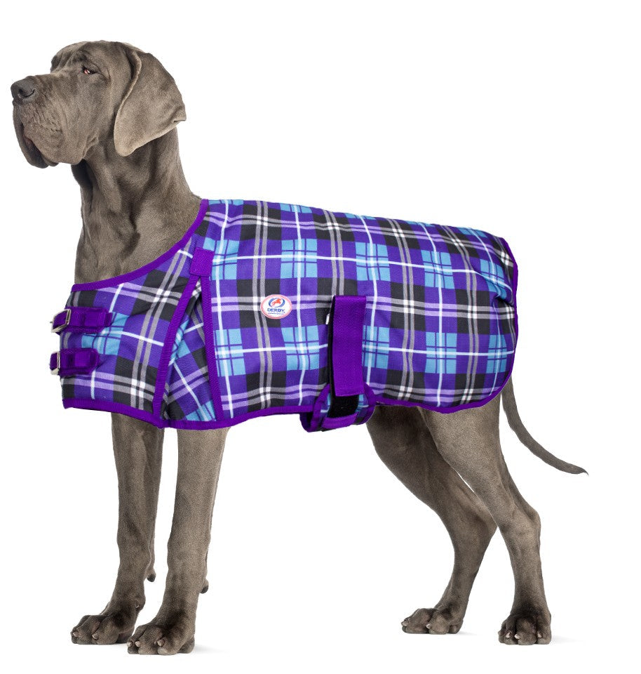 Derby Originals Ruff Pup Arctic Purple Plaid Dog Coat – 1200D Waterproof Ripstop, 150g Insulated Winter Jacket, Breathable 3-Layer Design, Adjustable Fit, 2-Year Warranty