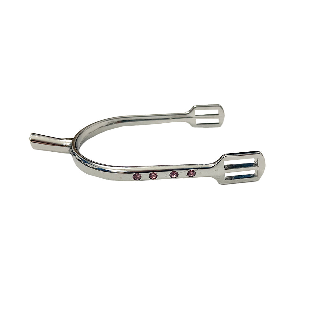 TuffRider Aluminum Bling Spurs With Strap- Pink Crystals- 15 mm