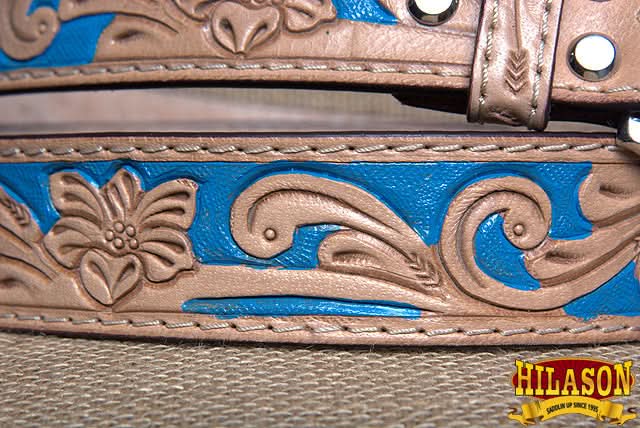 Unisex Western Full-Grain Leather Belt With Floral Tooled Design For Everyday Wear