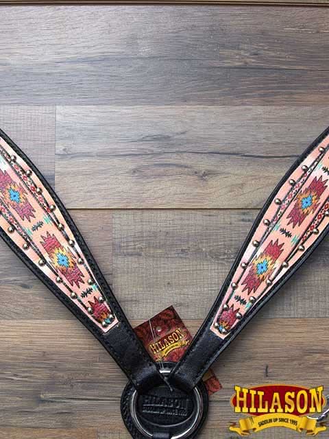 Hilason Horse Leather Bridle Headstall Breast Collar Black Aztec Painted