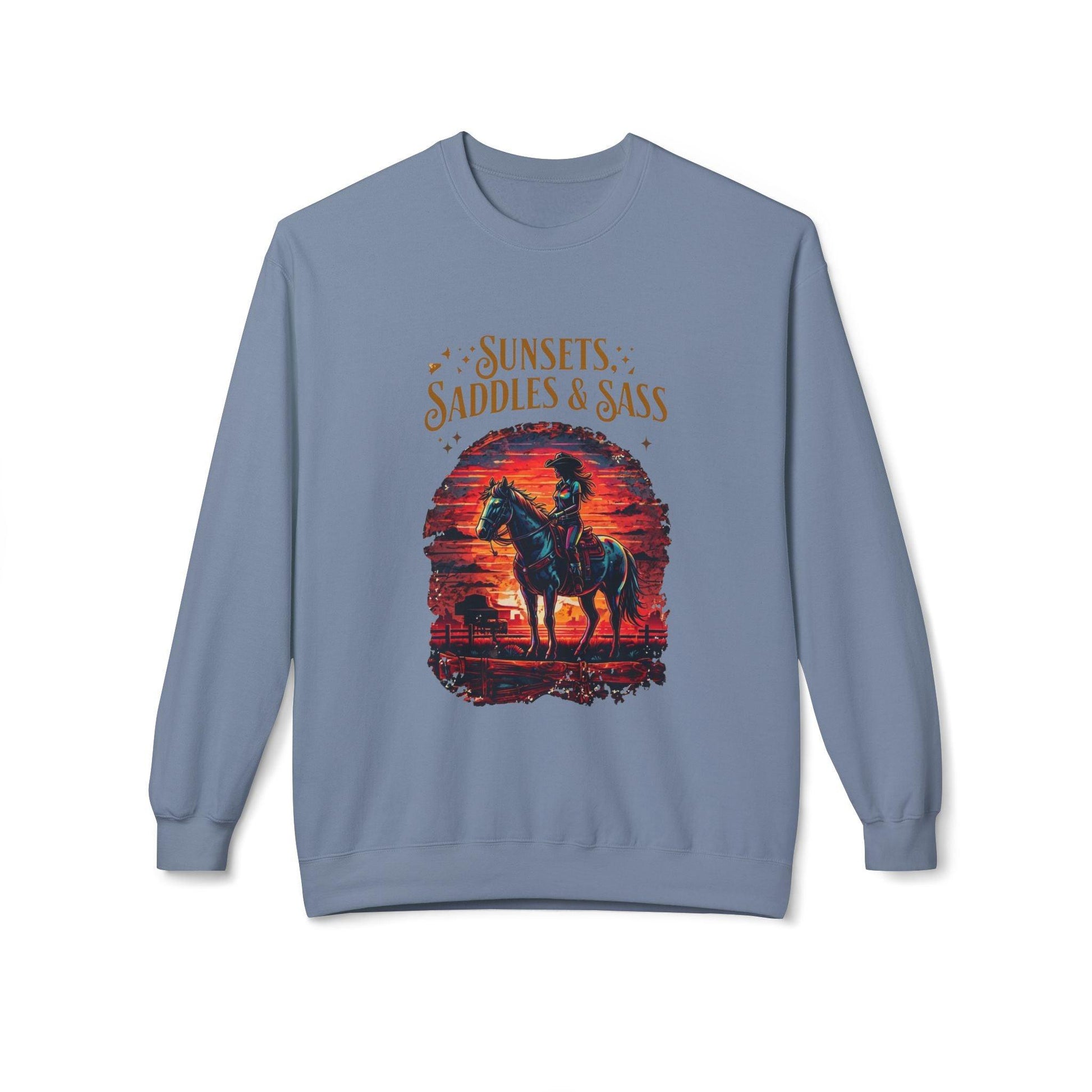 Sunsets Saddles and Sass Softstyle Fleece Crewneck Sweatshirt