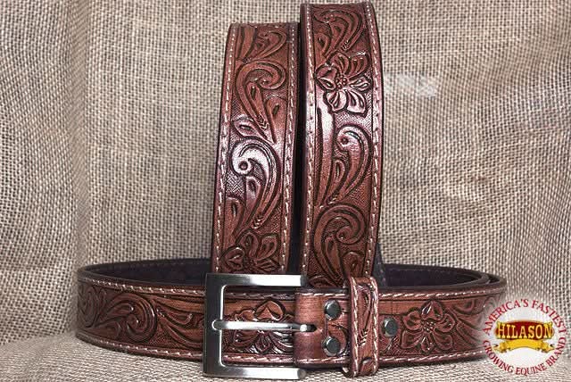 HILASON Western Genuine Leather Belt for Men Women Cowboy Cowgirl Handmade Unisex Full Grain Heavy Duty Floral Tooled Belt