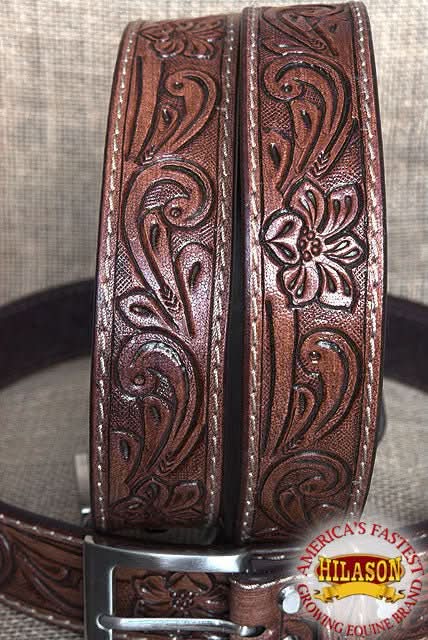 HILASON Western Genuine Leather Belt for Men Women Cowboy Cowgirl Handmade Unisex Full Grain Heavy Duty Floral Tooled Belt