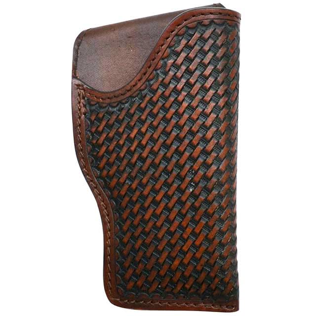3D Brown Hand Tooled Basketweave Leather  Holster W/ Belt Loop Closure