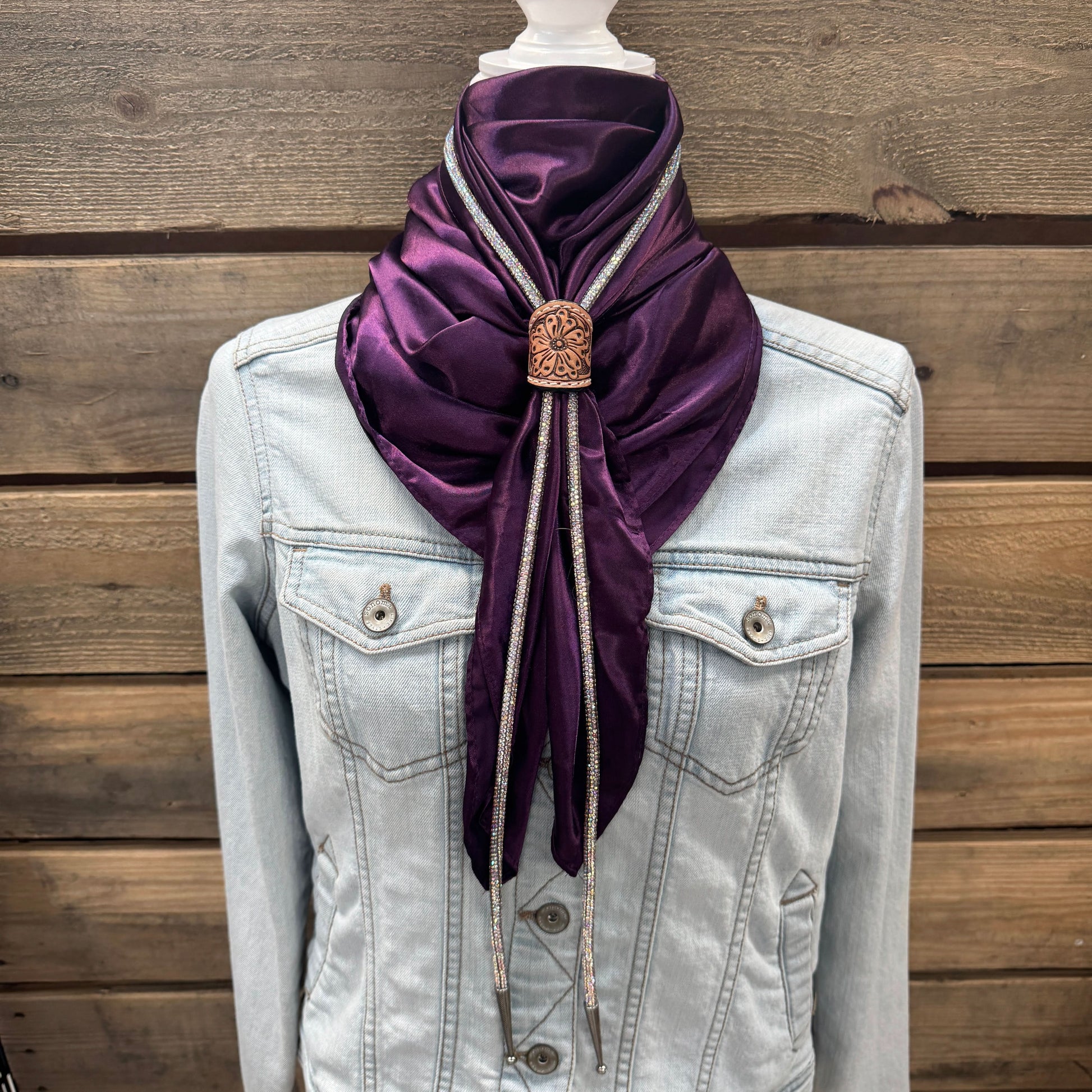 35X35" Solid Plum Wild Rag / Scarf - Leather Slide and Bolo Tie