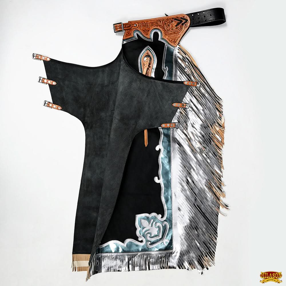 Hilason Handmade Genuine Leather Chaps Adult Handtooled Rodeo Bull Riding