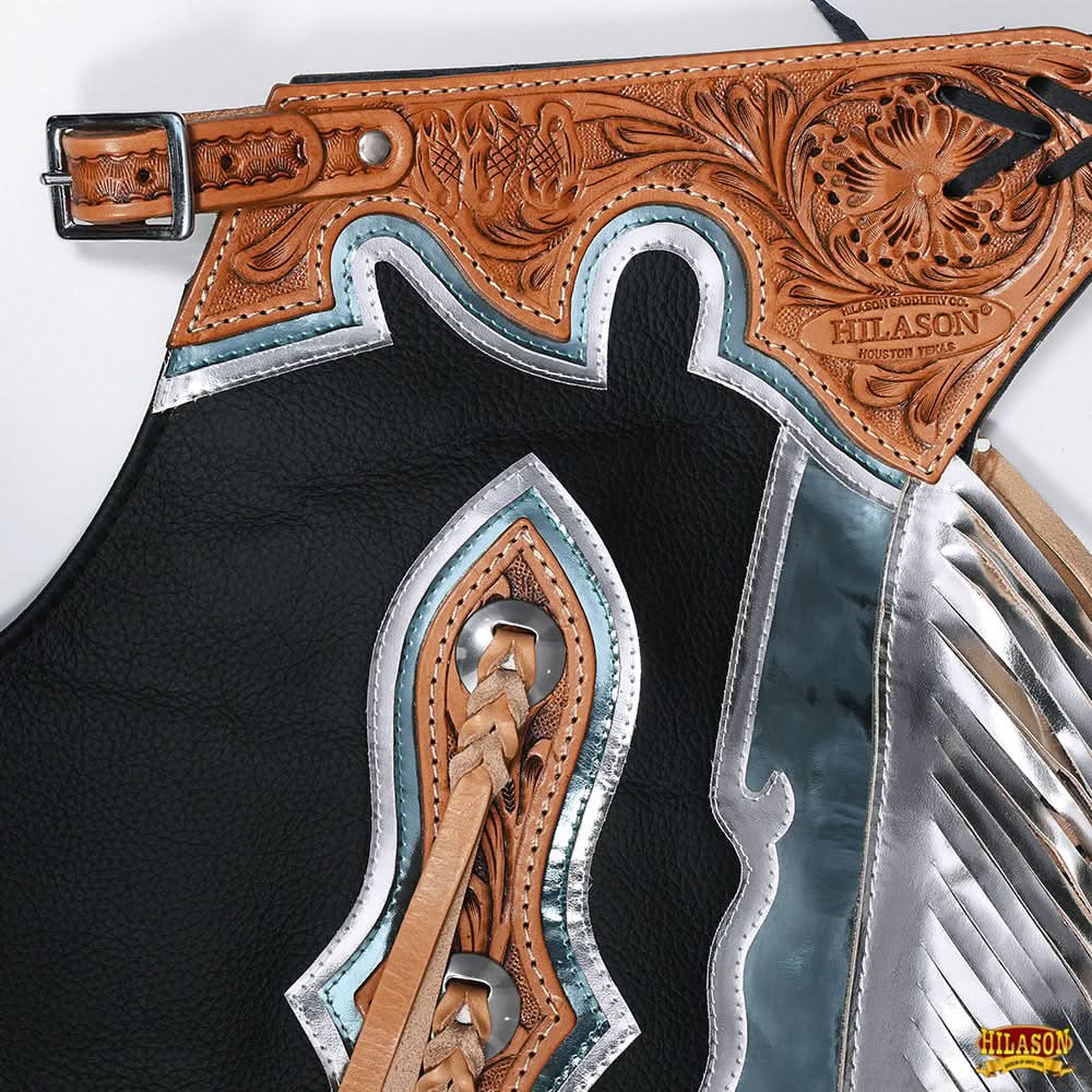 Hilason Handmade Genuine Leather Chaps Adult Handtooled Rodeo Bull Riding