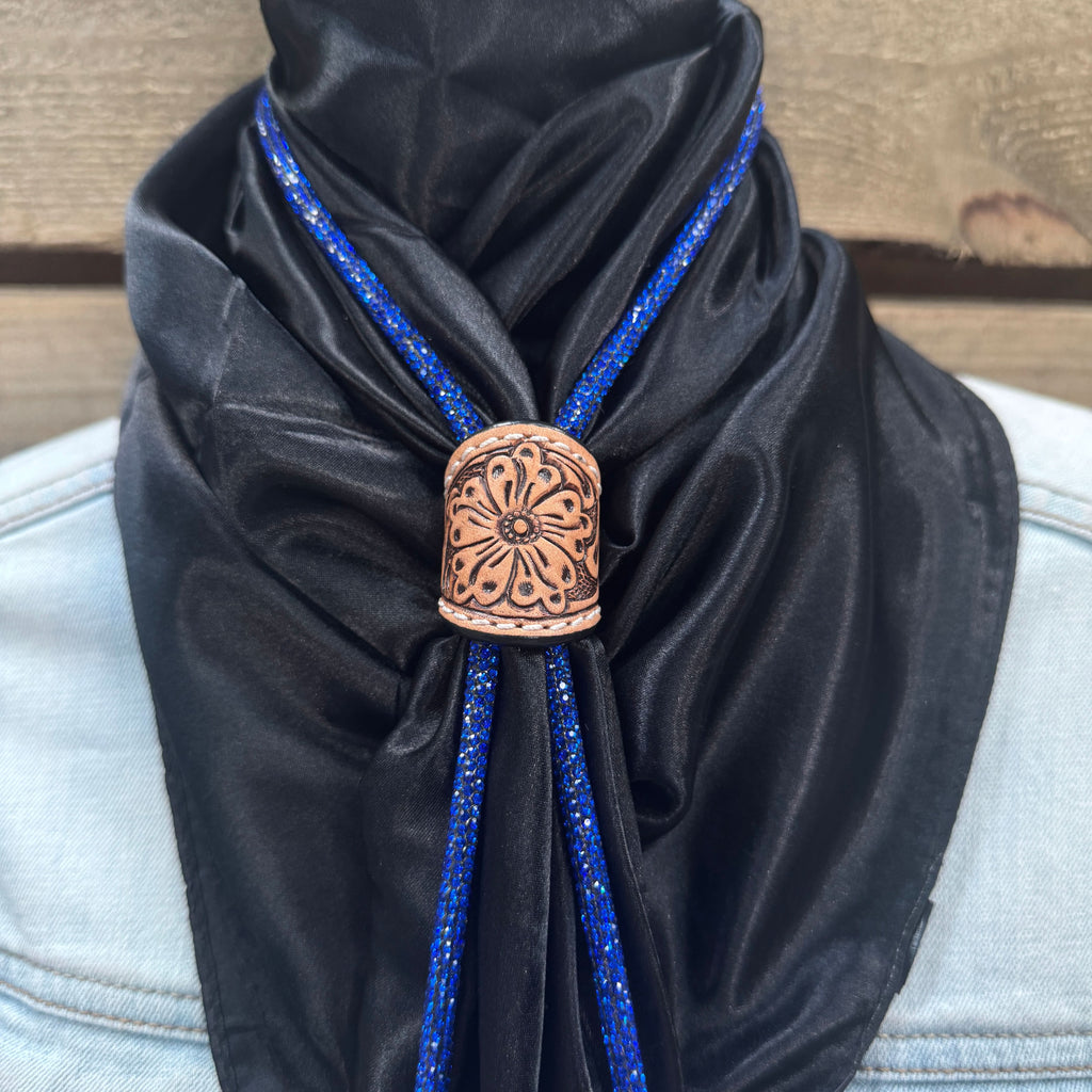 35X35" Solid Black Wild Rag / Scarf - Leather Slide and Bolo Tie