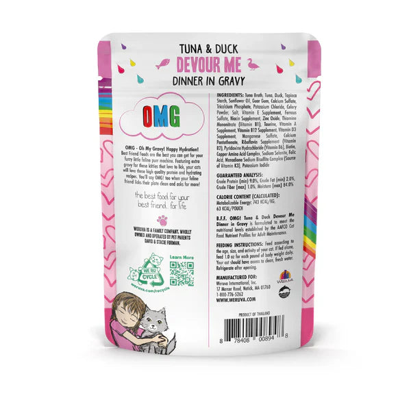 BFF OMG Adult Devour Me Tuna and Duck Cat Wet Pouch (3oz)