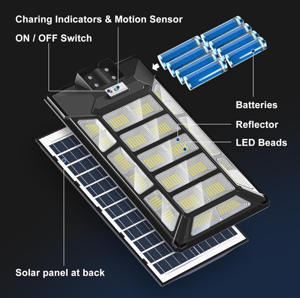 8800W Solar Street Lights Outdoor Waterproof 6500K Dusk to Dawn 180000 Lumen Motion Sensor Super Bright Solar Parking Lot Light