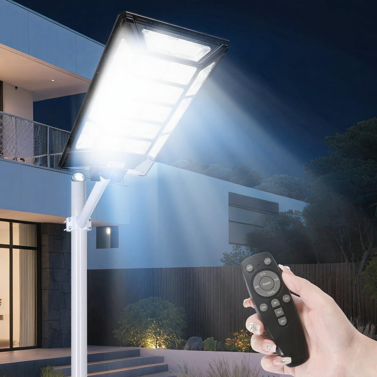 8800W Solar Street Light Outdoor – 180,000 Lumens, 6500K, Motion Sensor, Dusk-to-Dawn, IP66