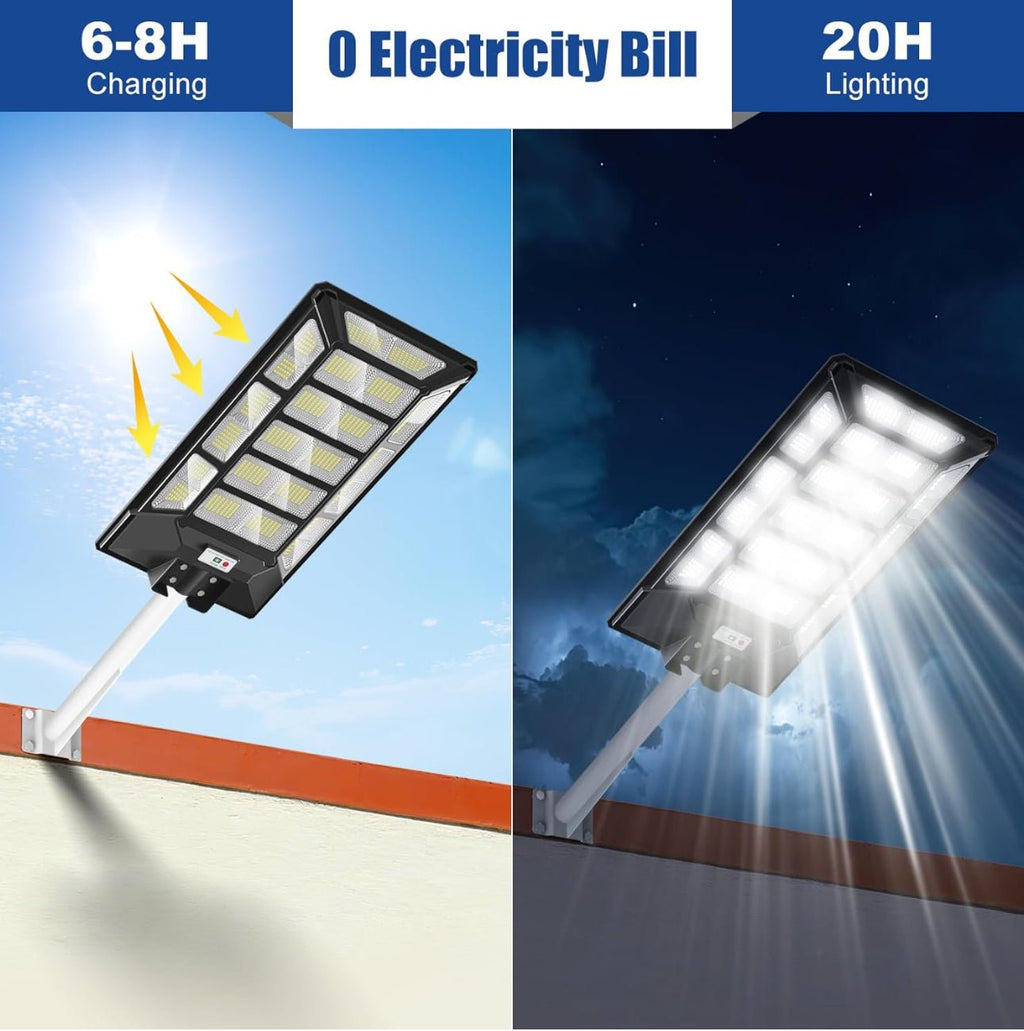8800W Solar Street Lights Outdoor Waterproof 6500K Dusk to Dawn 180000 Lumen Motion Sensor Super Bright Solar Parking Lot Light