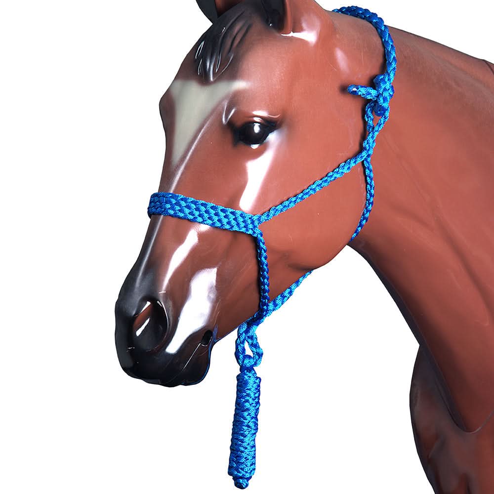 Long-Lasting Braided Rope Horse Halter With 8-Foot Lead For Daily Handling Blue