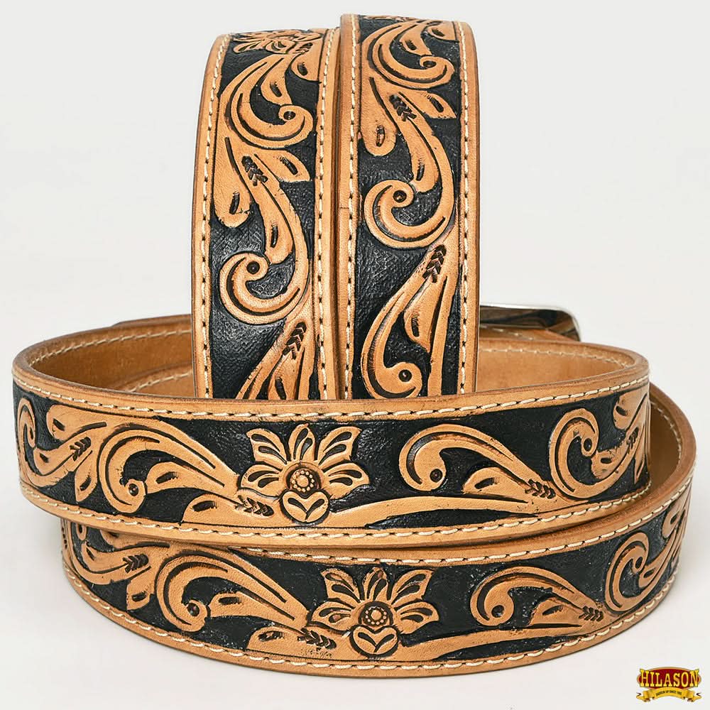 HILASON Western Genuine Leather Belt for Men Women Cowboy Cowgirl Handmade Unisex Full Grain Heavy Duty Floral Tooled Belt