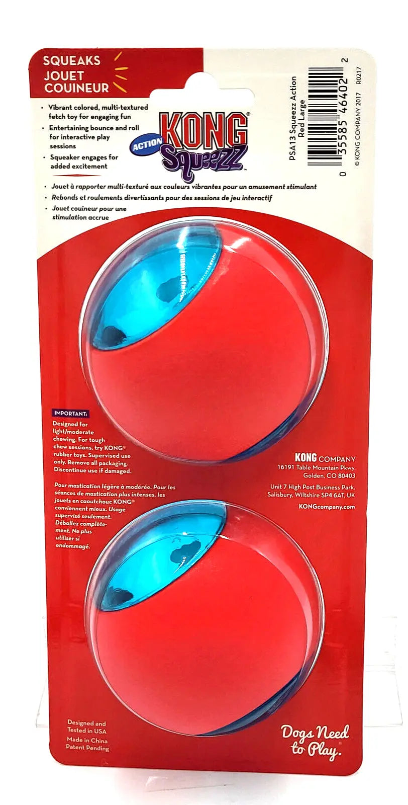 KONG Squeezz Action Ball Red 2 Count Large Squeaky Dog Fetch Toy 3"