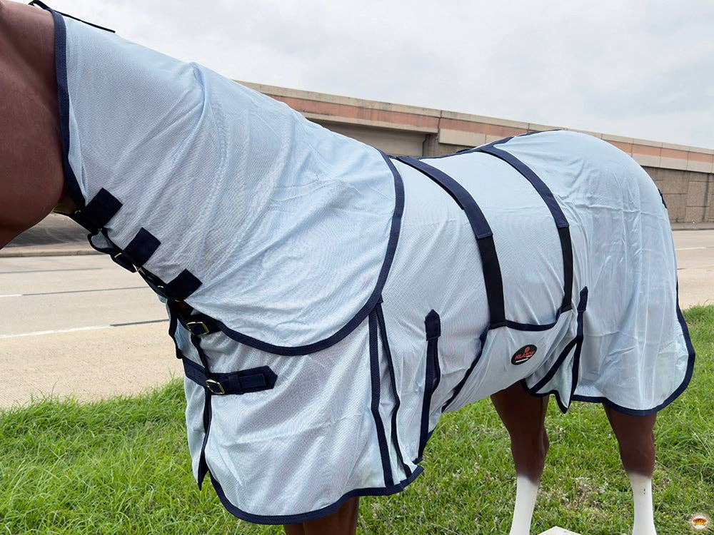 HILASON 66"-84" Horse Fly Sheet with Neck UV Protect Mesh Bug Mosquito Summer White