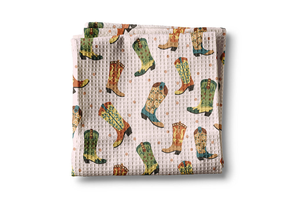 Retro Western Horse Boots Cowboy Hat Kitchen Towel Waffle