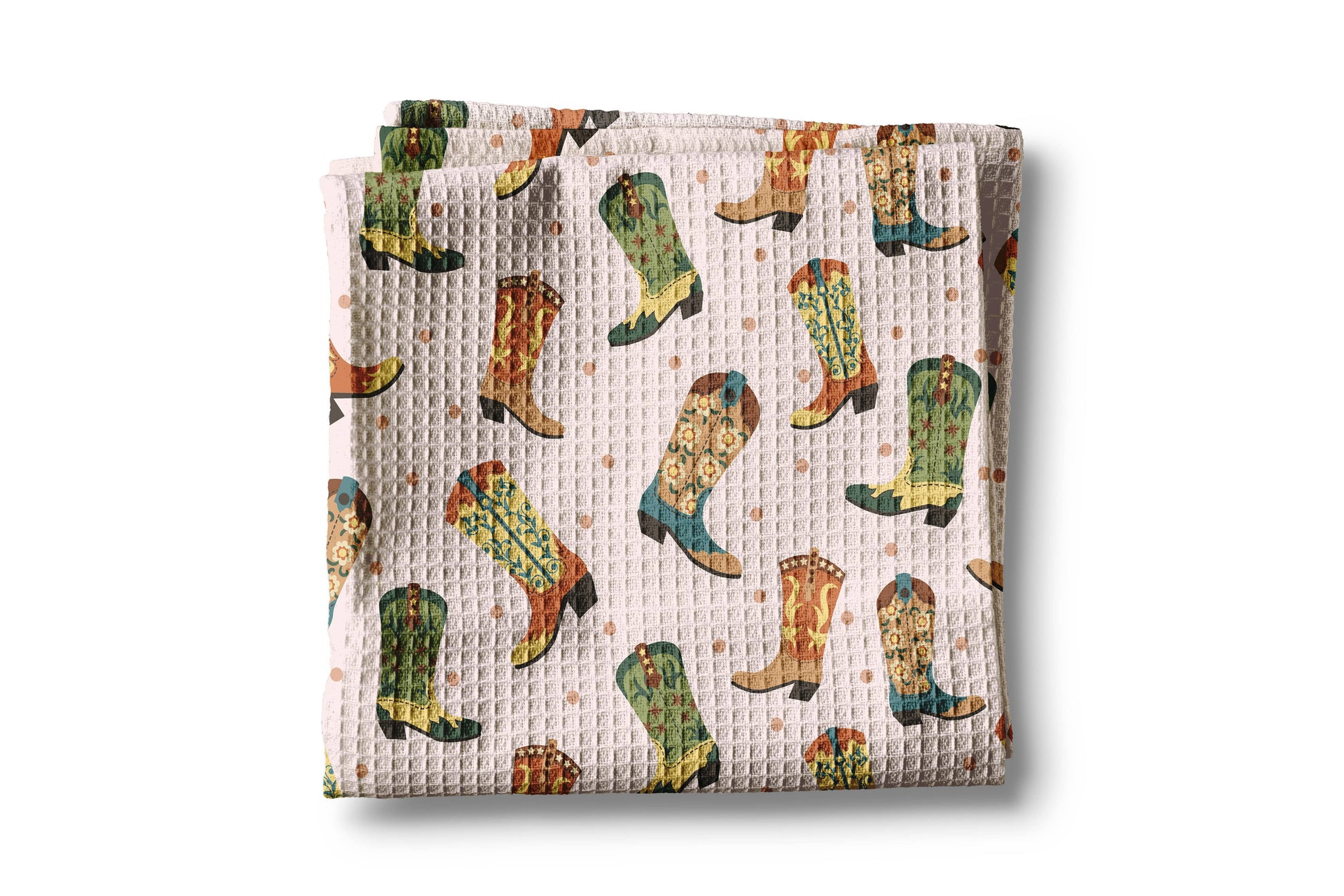 Retro Western Horse Boots Cowboy Hat Kitchen Towel Waffle