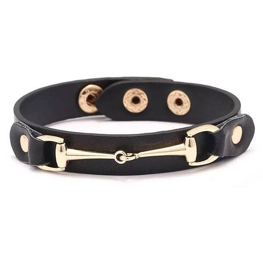 AWST Int'l Vegan Leather Bracelet w/Gold Tone Snaffle Bit