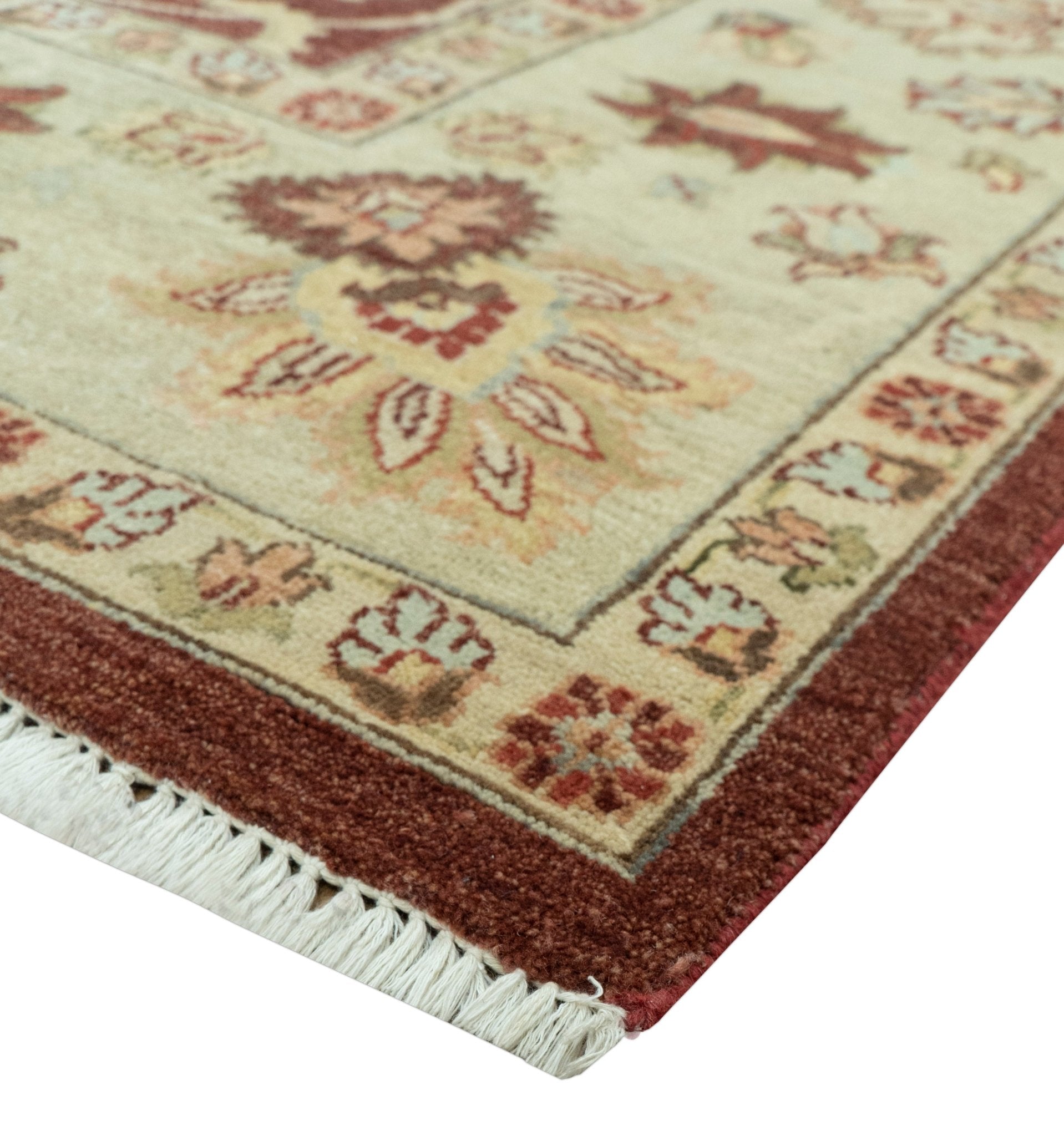 8X10 Fine Hand Knotted Rust And Gold Traditional Design Wool Rug