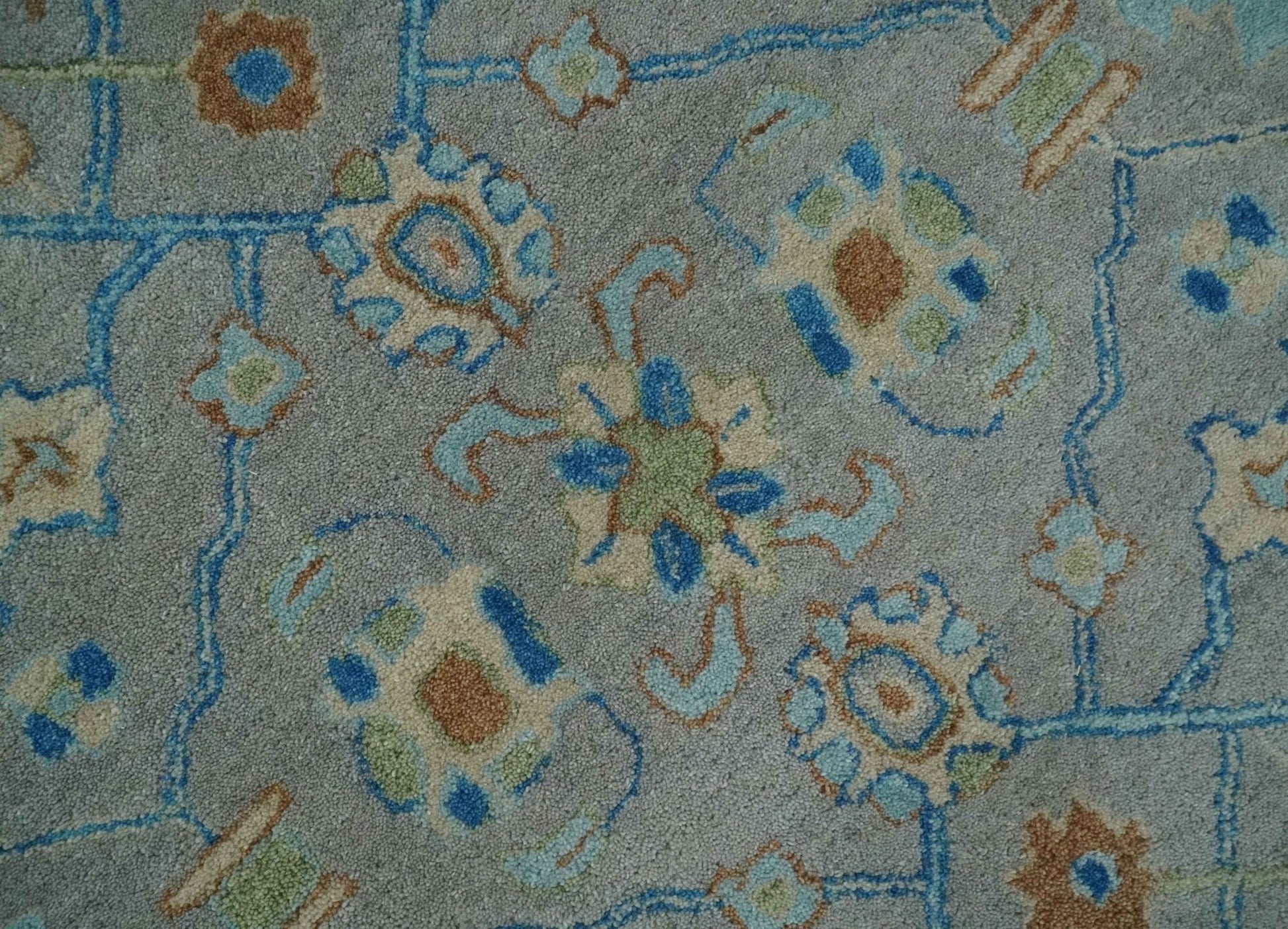 8x10 Hand Tufted Gray, Beige and Accent Blue Traditional Herati Design Wool Rug